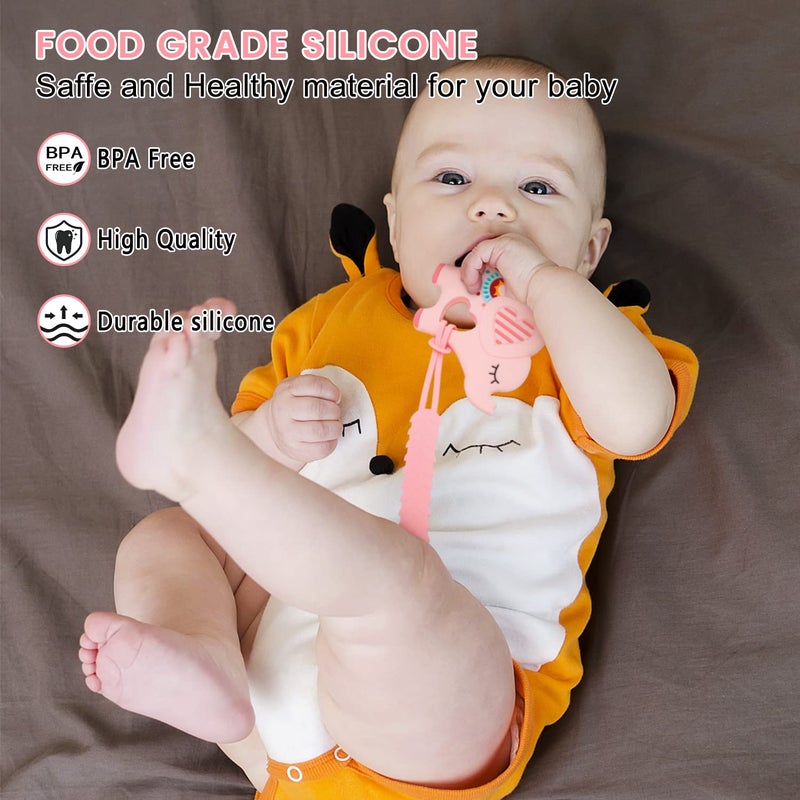 mislili Teething Toys for Babies 0-6 6-12 Months Baby Teethers with Clip Silicone Baby Teether Toys for Boys and Girls Infant Teething Relief for Teething Elephant Shape, Pink - Image 3